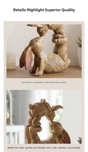 Close-up of durable resin rabbit figurines with realistic wood grain texture and detail