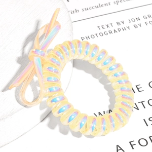 Élastique à cheveux spirale irisé transparent avec un joli nœud décoratif assorti