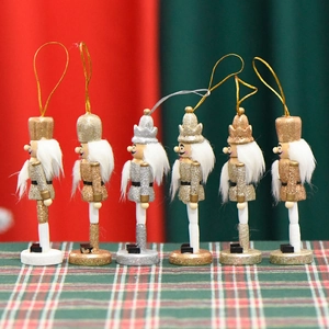 Set of 6 glittery 13cm wooden Nutcracker soldier ornaments for Christmas decoration