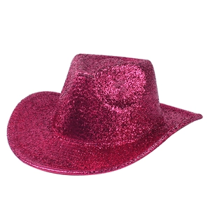 Vibrant hot pink glitter cowboy hat with sparkling sequins for party and rave events