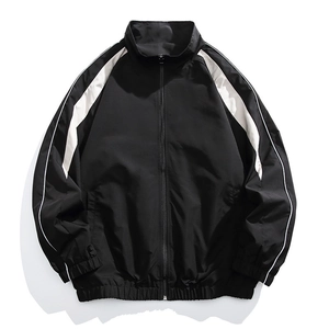 Men's casual stand collar jacket with black and white contrast拼接 design for sport