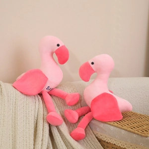 Soft pink flamingo plush toy set for kids, fluffy stuffed animal dolls in two sizes