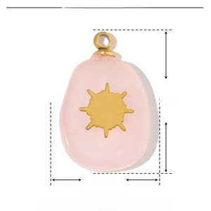 Detailed size specifications of pink natural stone pendant with gold sun motif