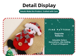 Close-up of burlap Christmas stocking featuring detailed snowman and fine 3D embroidery