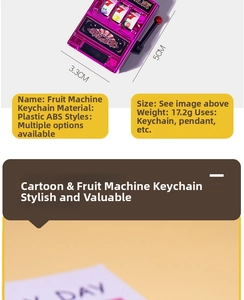 Detailed size view of a pink mini slot machine keychain made of ABS plastic