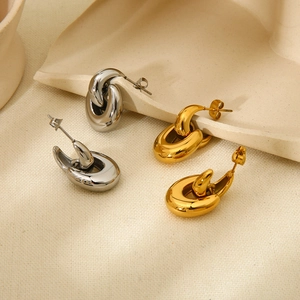 Minimalist interlocking U-shaped stainless steel earrings in 18K gold and silver finishes