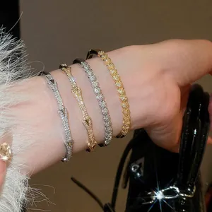 Bracelets empilables en or 18 carats et argent avec cristaux de zircone pavés
