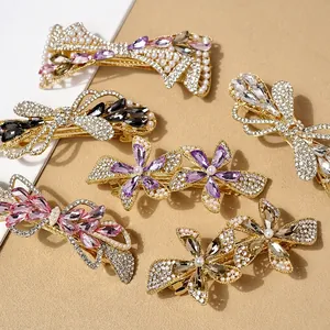 Crystal Artificial Pearl Hair Clips Zinc Alloy Rhinestone Elegant Flower Bowknot Spring Barrette Hair Accessories For Women