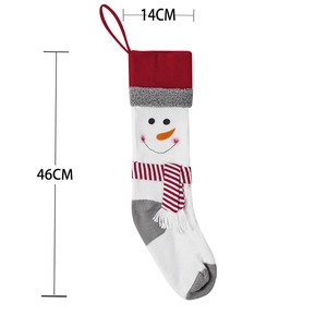 Knitted Christmas stocking with snowman pattern and 46cm size dimensions for holiday decor