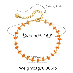 Detailed size specifications for the gold bead bracelet with orange accents and dimensions