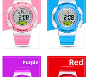 Waterproof digital sports watch for kids with alarm and date display in multiple colors