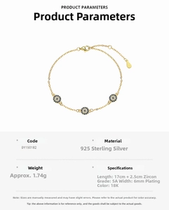 Macro detail of S925 sterling silver evil eye bracelet with blue zircons and gold plating