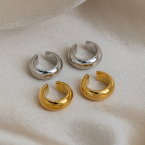 Ear cuff a forma di C in acciaio inossidabile oro 18K e argento su seta morbida