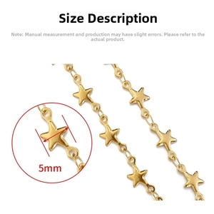Detail of 5mm 18k gold-plated stainless steel star chain link for jewelry making