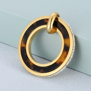 Pendentif Rond Acier Inoxydable Plaqué Or Résine Écaille De Tortue Strass Géométrique Accessoire De Bijouterie