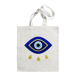 Canvas Tote Bag Evil Eye Hamsa Hand Printed Reusable Shopping Shoulder Handbag Mystic Bohemian Style For Women