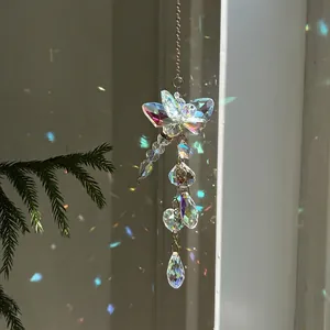 Crystal dragonfly suncatcher with teardrop pendants for window garden decoration