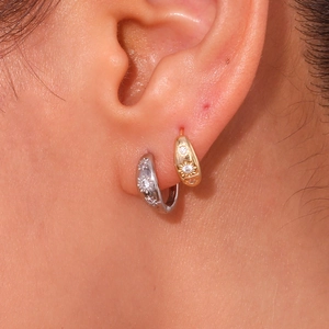 S925 sterling silver hoop earrings with starburst engraving and zircon inlay
