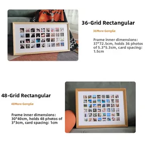 Detail of wooden multi-photo frames with 36 and 48 grids for baby milestone pictures