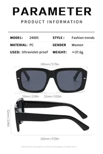 Detailed size specifications and frame measurements for these vintage square sunglasses