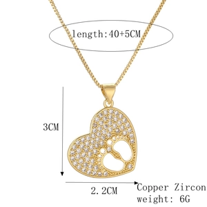Detailed size specifications for heart pendant necklace with baby footprints and zircon