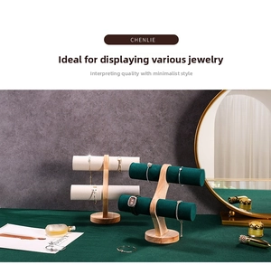Double-tier wooden jewelry stand for bracelets and watches with soft velvet bars
