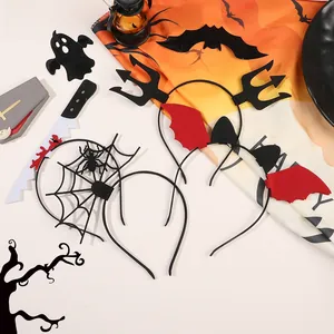 Halloween headband set featuring spider web, devil fork, and bat wing decorative elements