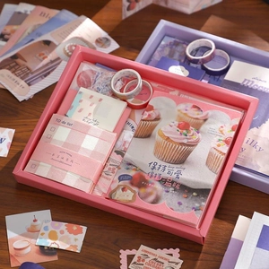 Pink vintage stationery gift set with notebook, washi tape and sticky notes