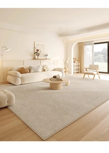 Detail shot of cream jute textured carpet with high density weaving and anti-stain fabric