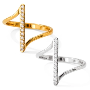 Modern wavy wave stackable stainless steel rings with micro-pave cubic zirconia stones