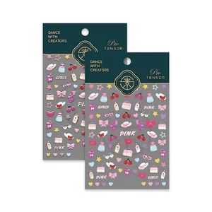 5D stereoscopic pink fashion nail art stickers featuring hearts and stars TS-2583