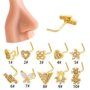 Butterfly Heart Flower L-Shaped Nose Stud Stainless Steel Cubic Zirconia Piercing Jewelry For Women Trendy Elegant