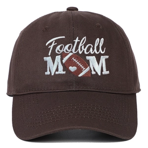 Brown washed cotton baseball cap featuring Football MOM embroidery with heart detail