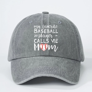 Vintage washed dark grey cotton baseball cap with favorite player heart mom print