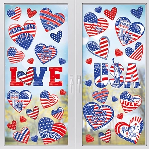 Unabhängigkeitstag Fensterbilder Patriotische USA Liebe Herz Flagge Freiheitsstatue Gnom PVC Statische Aufkleber