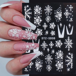 5D Adesivi per Unghie di Natale in Rilievo Bianco Fiocco di Neve Pupazzo di Neve Inverno Rilievo Decalcomanie per Unghie per Fai da Te Manicure Donna Decorazione