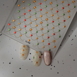 5D gold fish scale nail stickers with star and bead chain patterns model Co-498