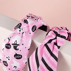 Deux bandeaux à nœuds pour Halloween avec imprimés fantômes roses et rayures noires
