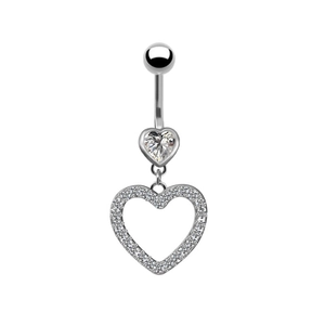 Polished stainless steel heart wing belly button ring with sparkling zircon stones