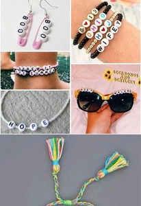 DIY colorful acrylic alphabet bead jewelry sets including bracelets and earrings