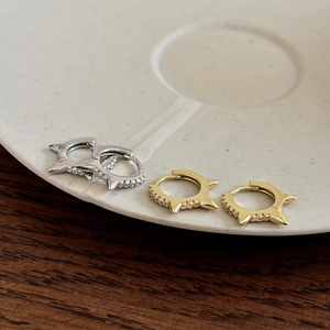 S925 sterling silver spike hoop earrings with pavé zircons in gold and silver