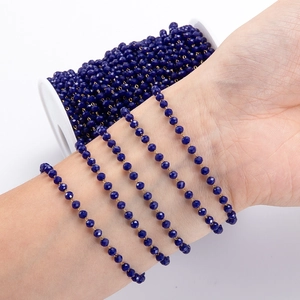 Colorful faceted crystal bead chain with golden stainless steel links for DIY jewelry making