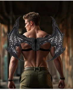 Detailed back view of adult black dragon wings with realistic bone and membrane textures