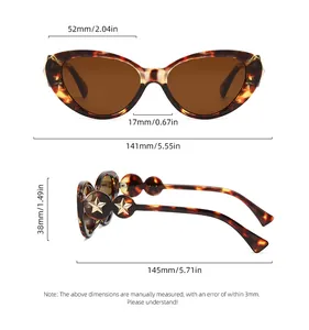Size chart showing lens width 52mm and total frame width 141mm for cat eye sunglasses