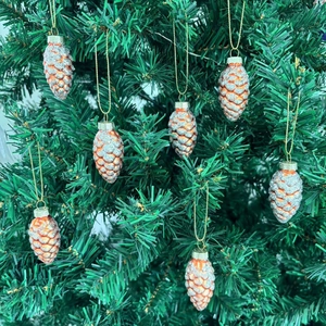 Glass Pine Cone Hanging Ornaments With Glitter For Christmas Tree Holiday Decor Sparkling Champagne Gold Vintage