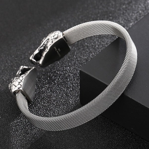 Retro stainless steel snake head mesh bracelet for men with 316L metal mesh band