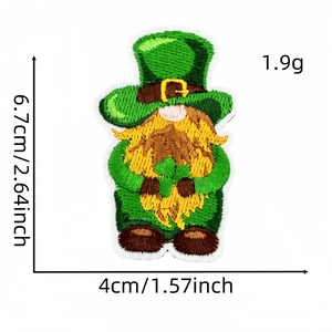 Detailed view of St. Patrick's Day gnome embroidery patch with size dimensions in cm