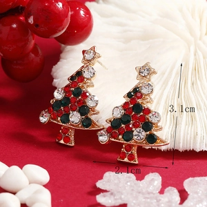 Christmas Tree Jewelry Alloy Rhinestone Necklace Earrings Ring And Brooch Festive Holiday Party Style Women