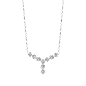 Elegant S925 sterling silver Y-shaped necklace with sparkling pavé flower pendants