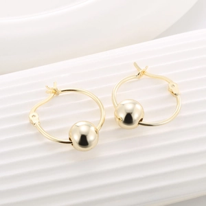Minimalist 14K gold plated S925 silver hoop earrings with a polished sliding bead